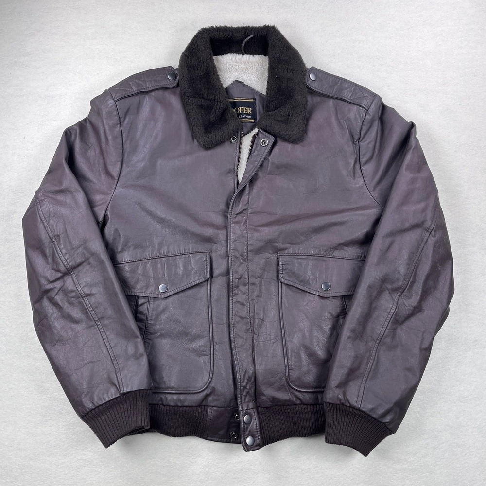 Cooper Brown Leather Bomber Jacket Mens 44 Tall Sherpa Lined Aviator Flight G-1
